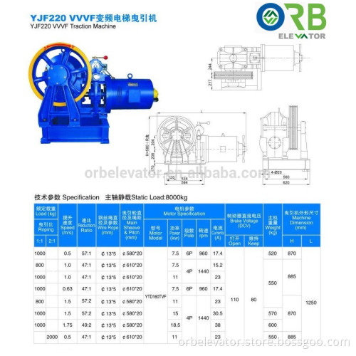 Elevator geared traction motor VVVF machine